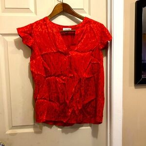Calvin Klein Red Ruffled Cap Sleeve Blouse - size medium